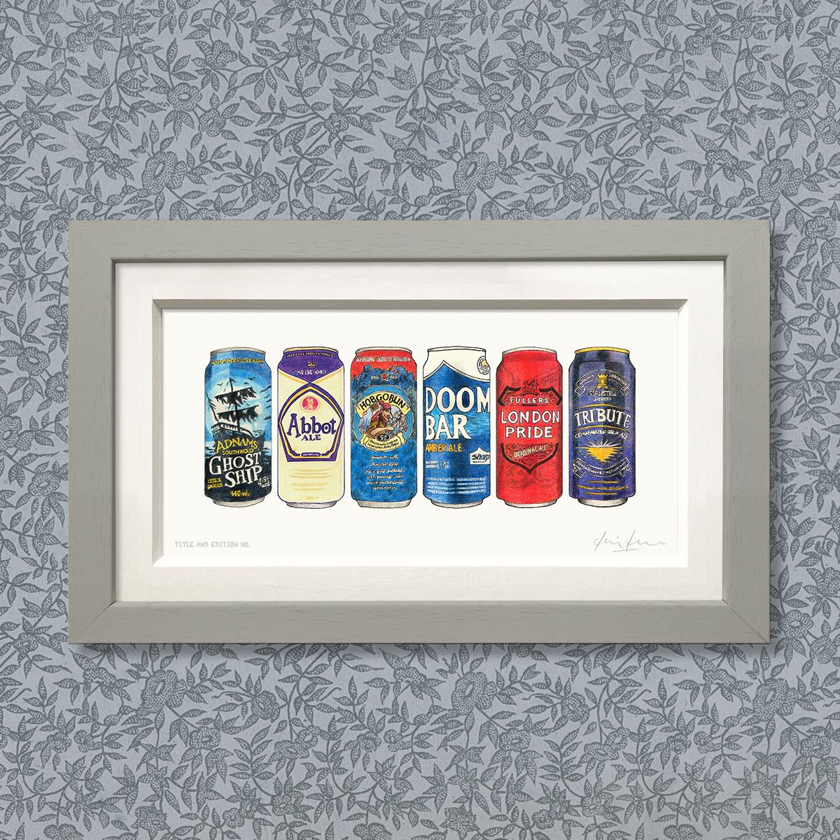 Sample Six Pack in a grey frame.
