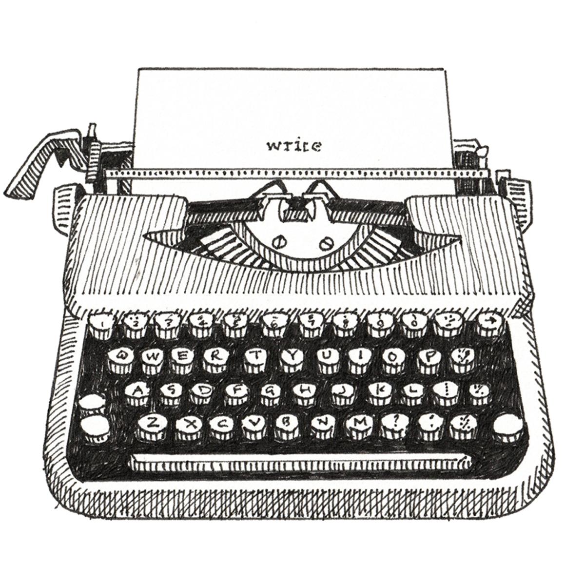 Limited edition print from pen and ink drawing of an old typewriter with the word 'write'