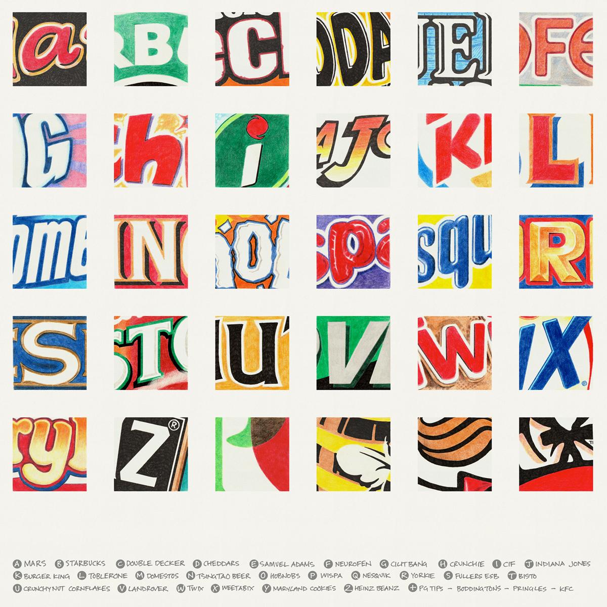 Limited edition print, a montage of letters from well-known brands