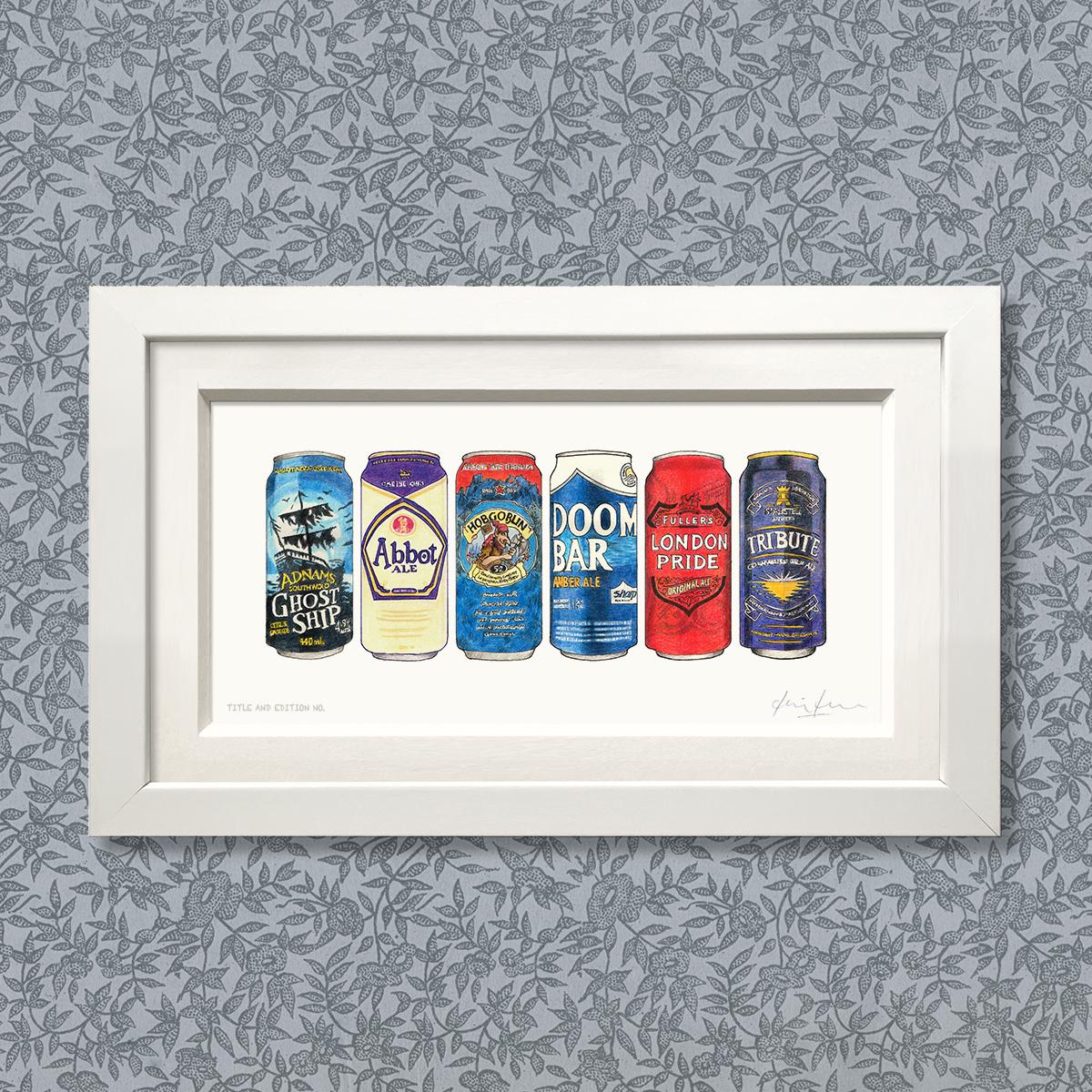 Sample Six Pack in a white frame.