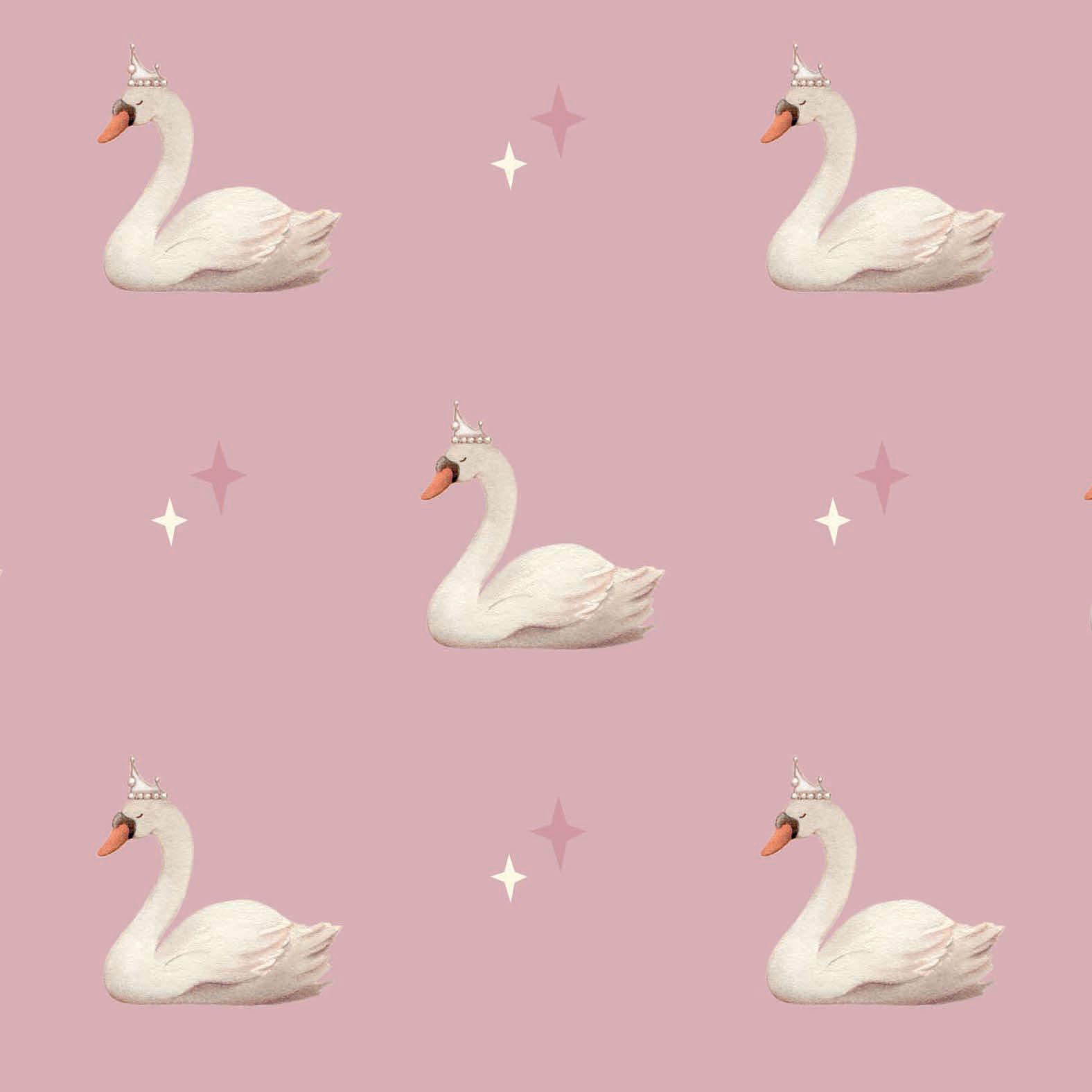 Gift Wrap featuring cute swan wearing a tiara on a dusky pink coloured wrap.