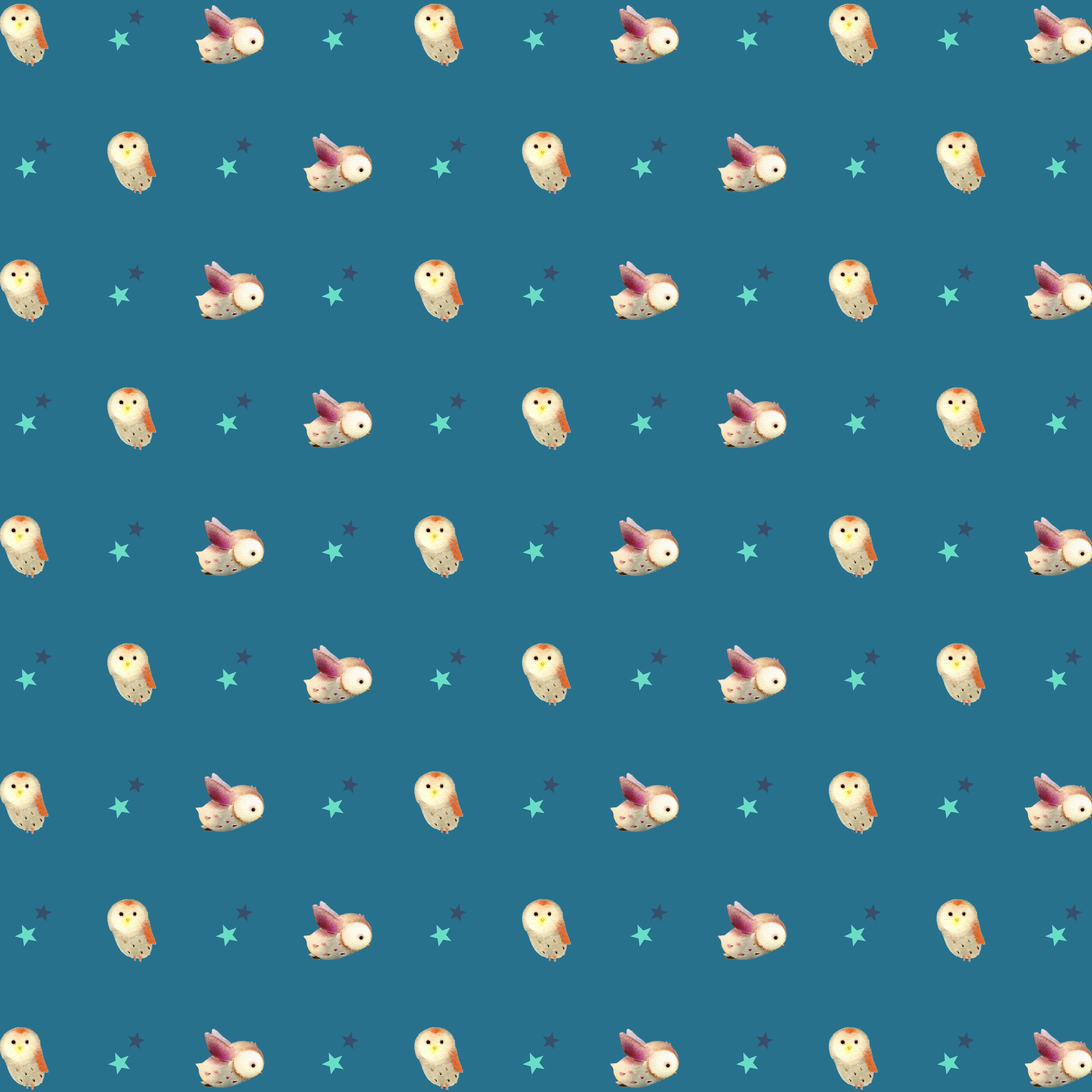 Gift Wrap featuring cute owls and stars on a dark dusky blue coloured wrap. Full image pic