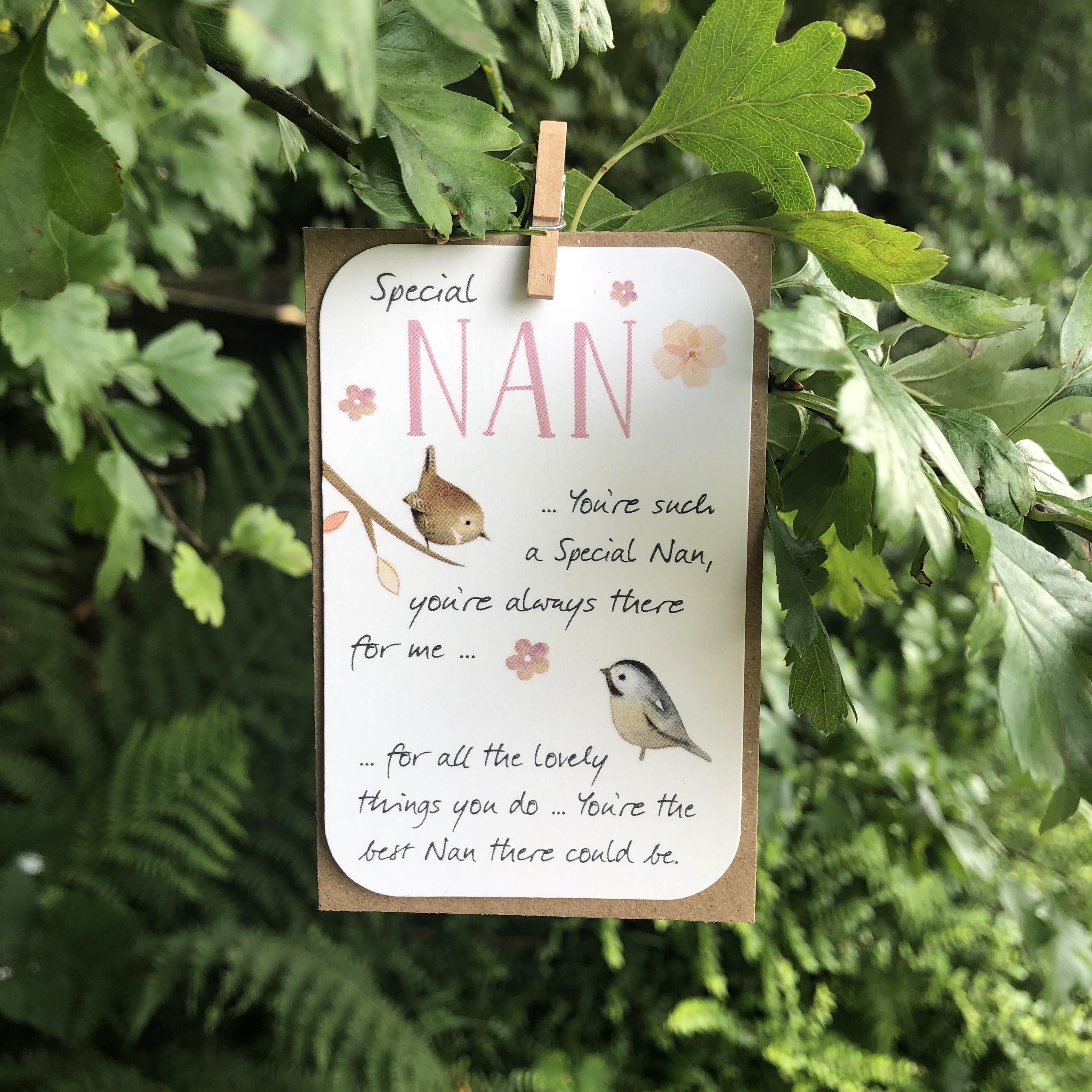 A small keepsake card with a 'Nan' caption, and lovely little verse