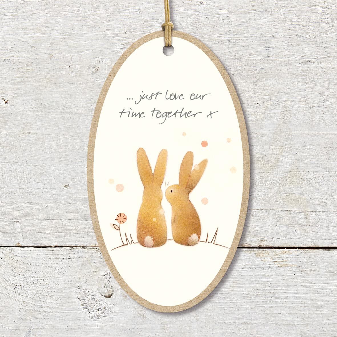 Large Wooden Plaque featuring two cute rabbits with a ’Just love our time together’ caption.