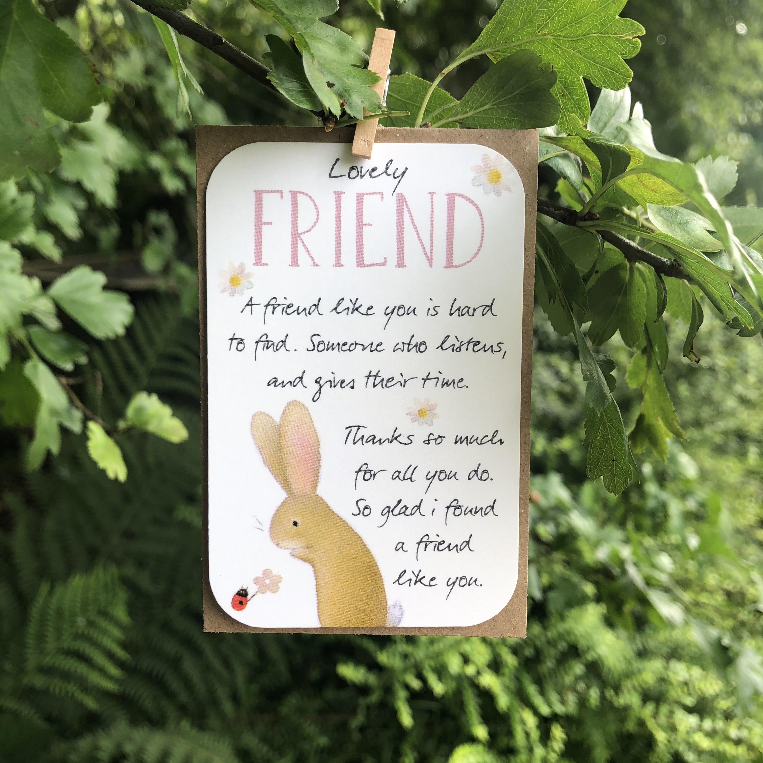 A small keepsake card with a 'Lovely Friend' caption, and lovely little verse