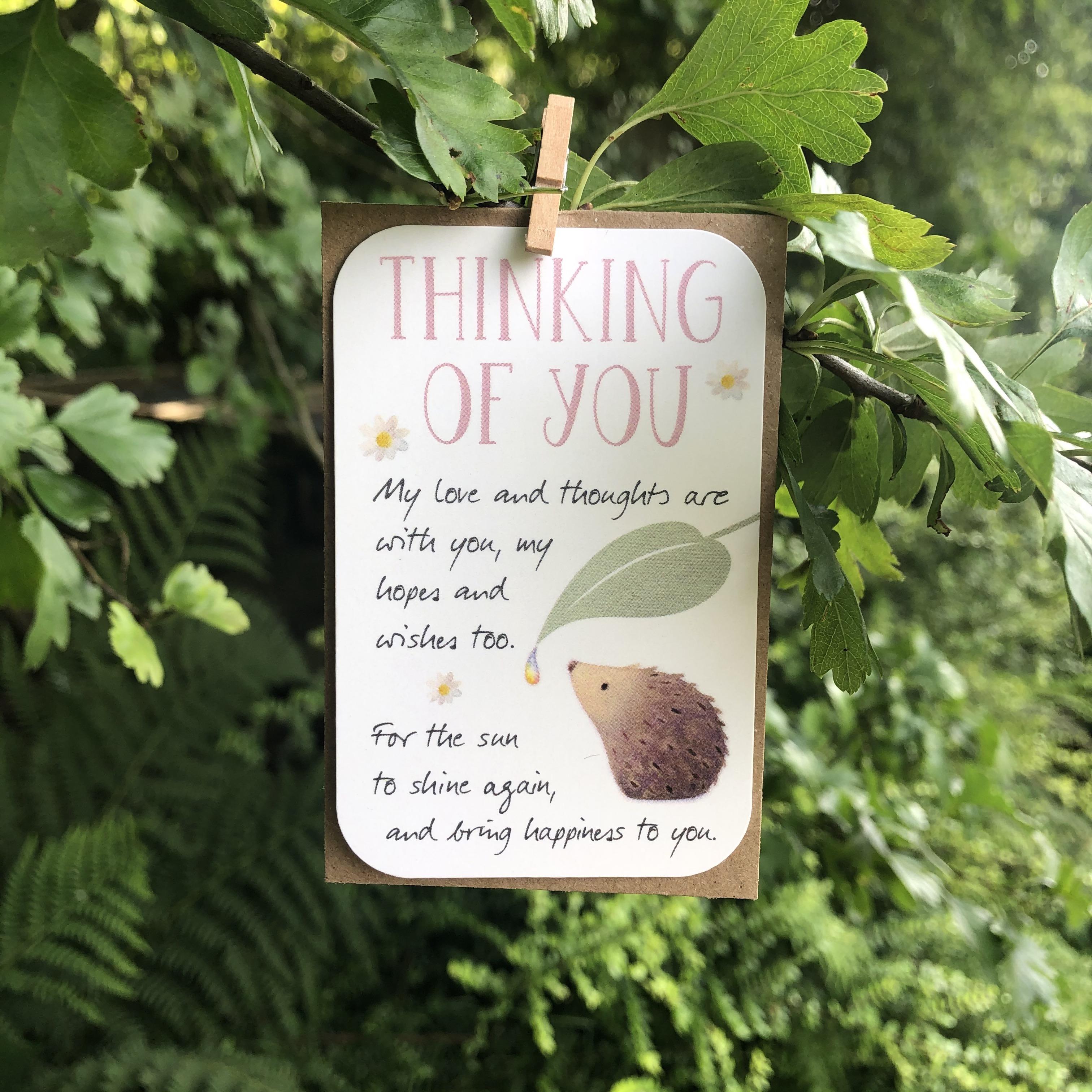 A small keepsake card with a 'Thinking of You' caption, and lovely little verse