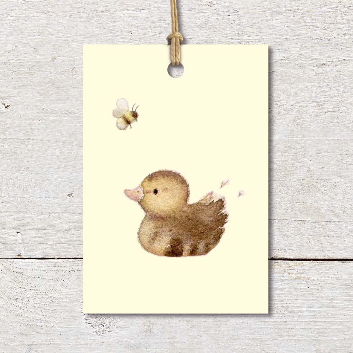 Gift Tag featuring a cute duckling on a pale yellow background.