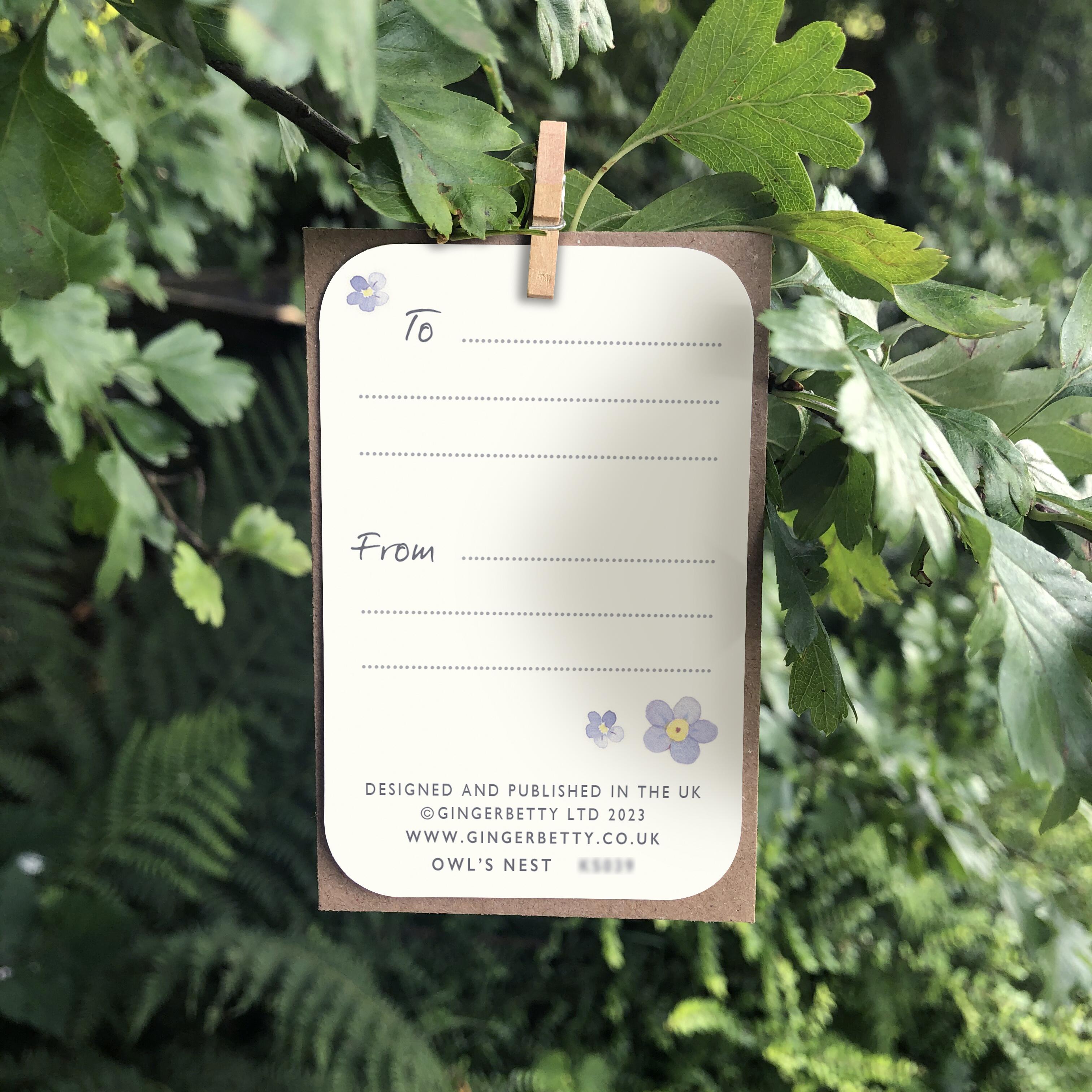 Reverse of keepsake card