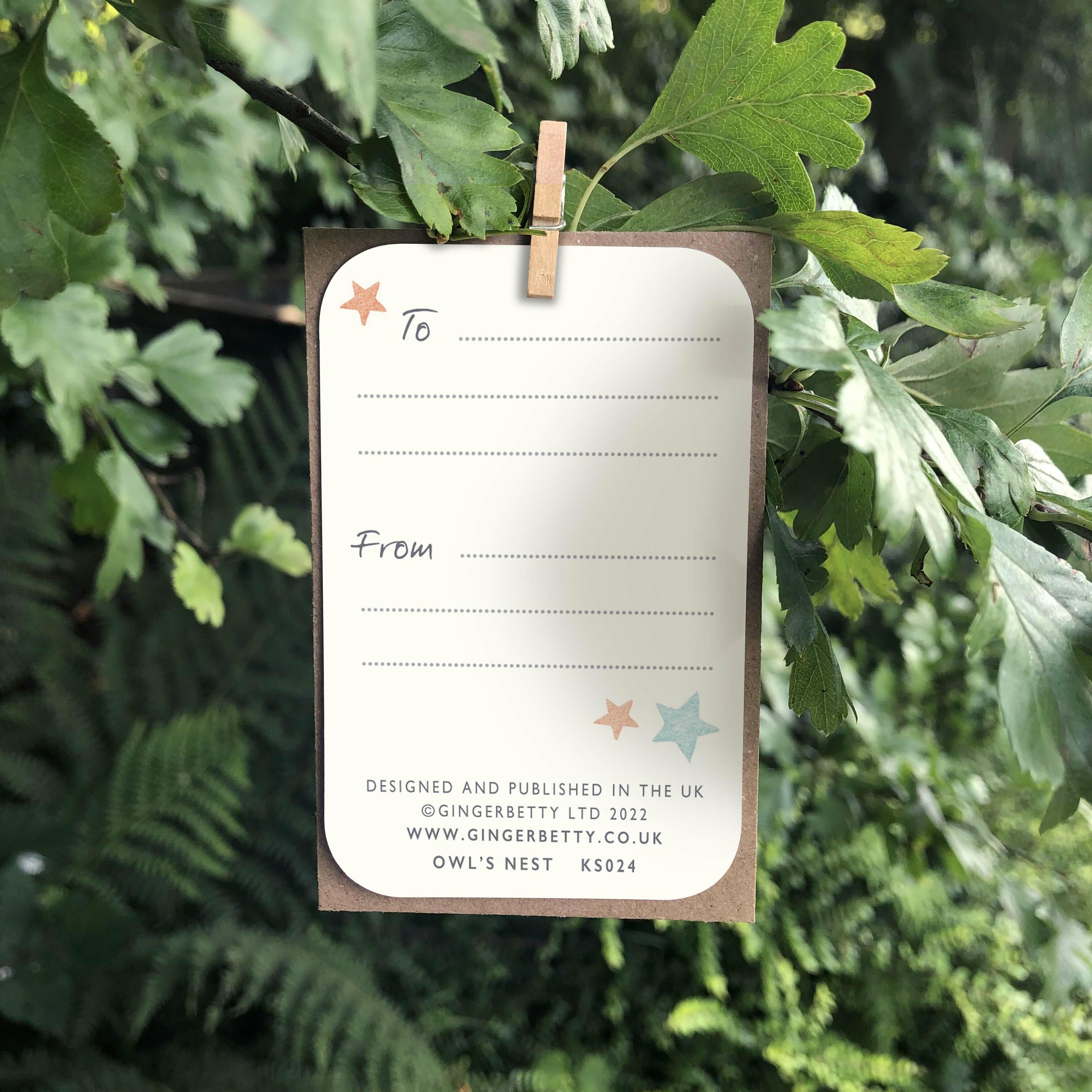 Reverse of keepsake card