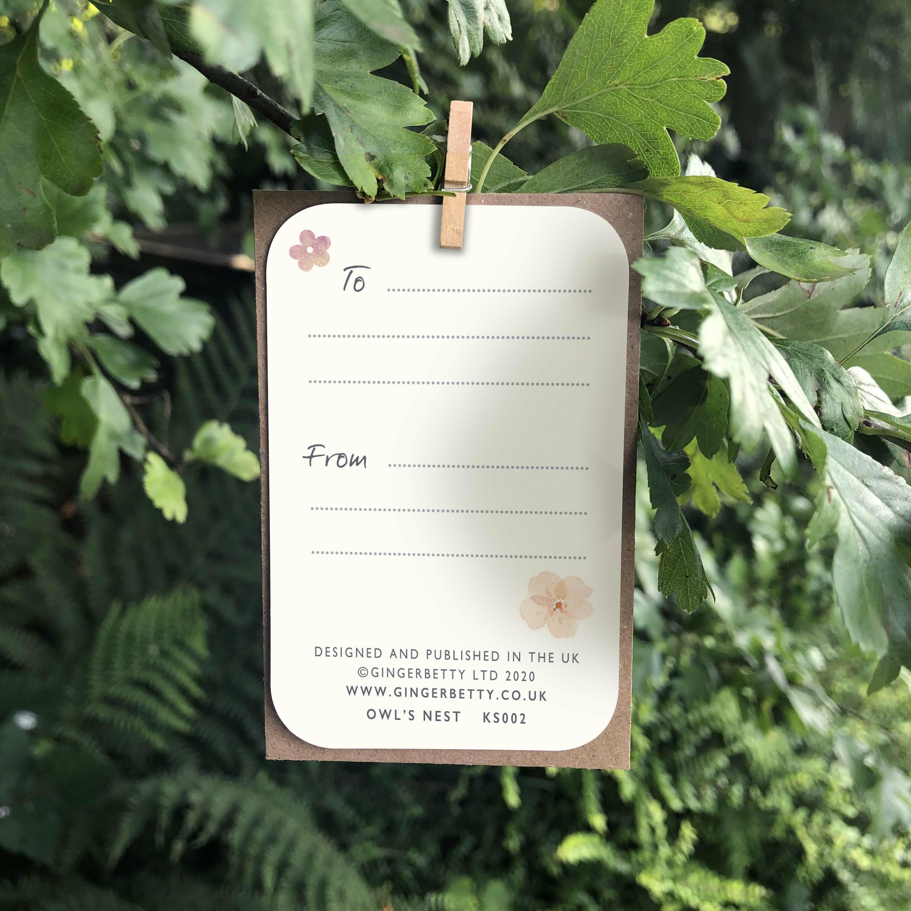 Reverse of keepsake card