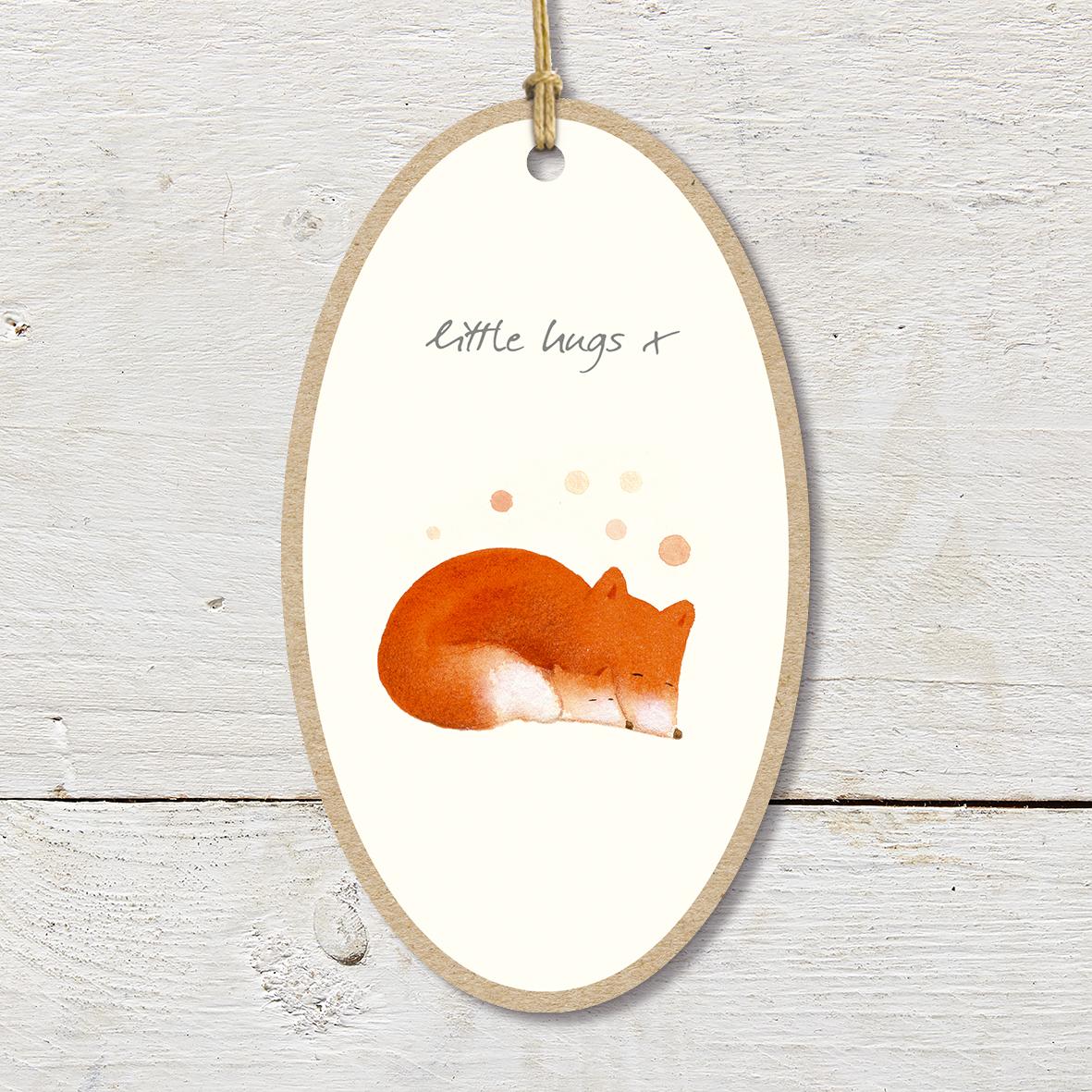 Large Wooden Plaque featuring a cute fox and fox cub with a ’Little Hugs X’ caption.