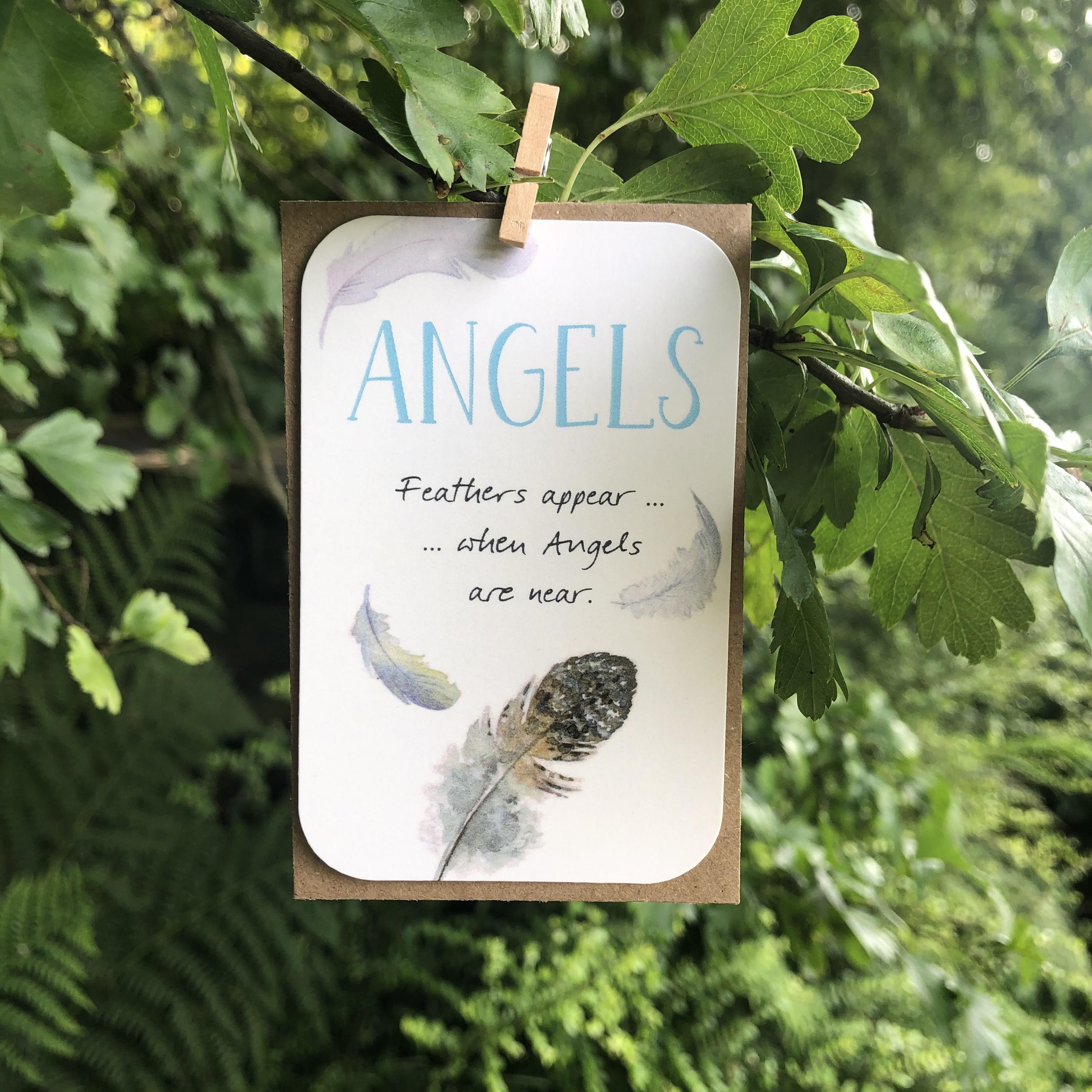 A small keepsake card with an 'Angels' and ‘Feathers’ caption, and lovely little verse