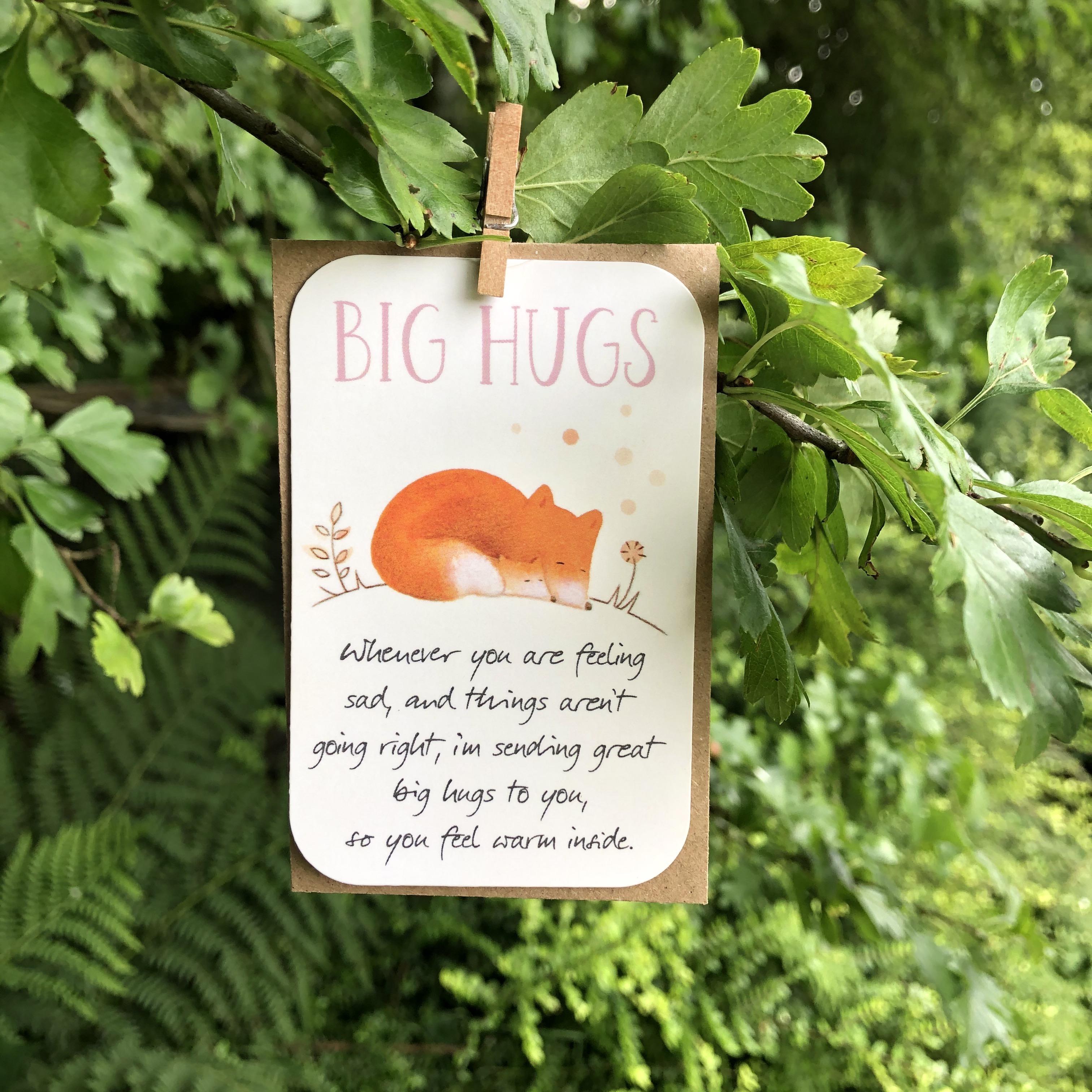 A small keepsake card with a 'Big Hugs' caption, and lovely little verse