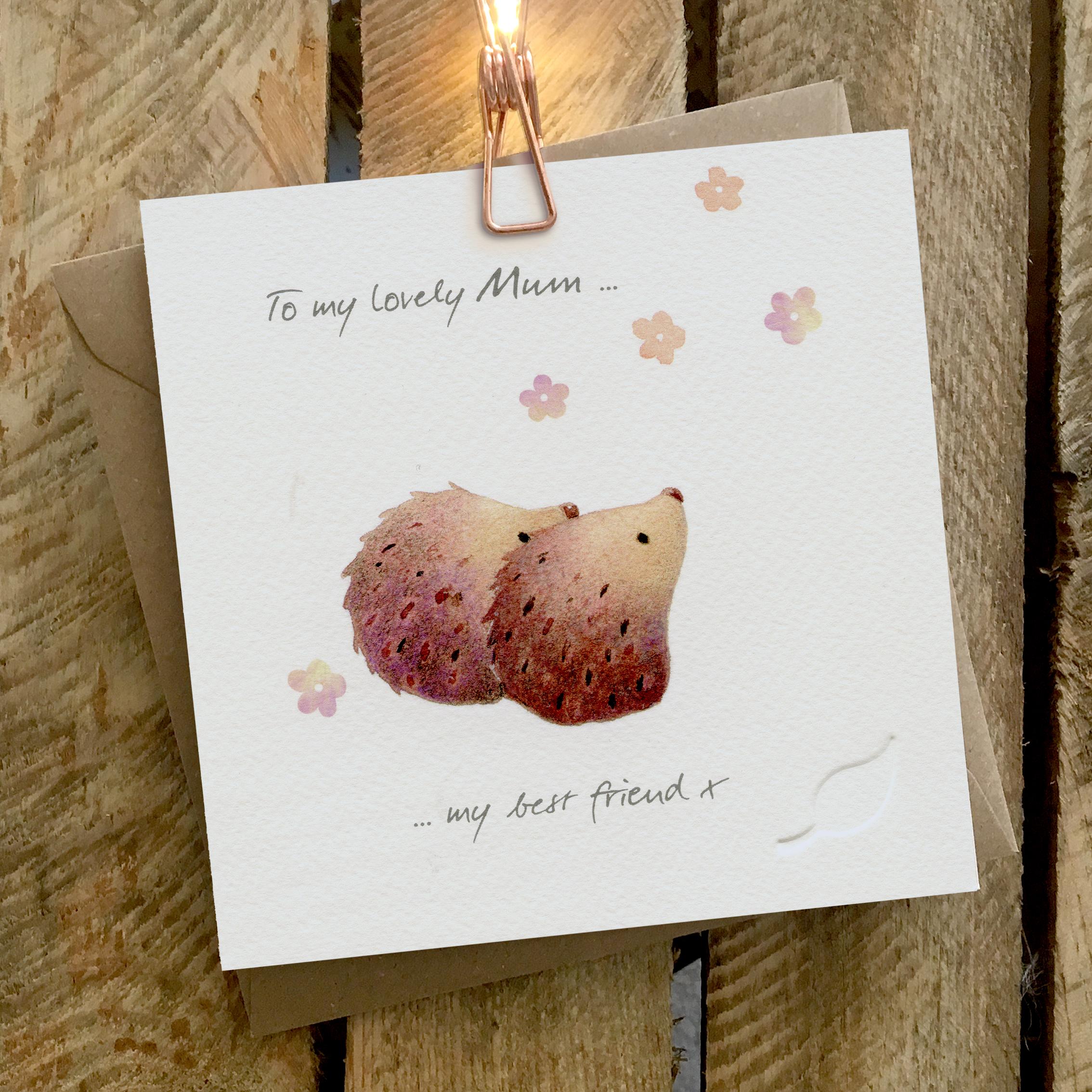 Card featuring two Hedgehogs watching flowers falling down