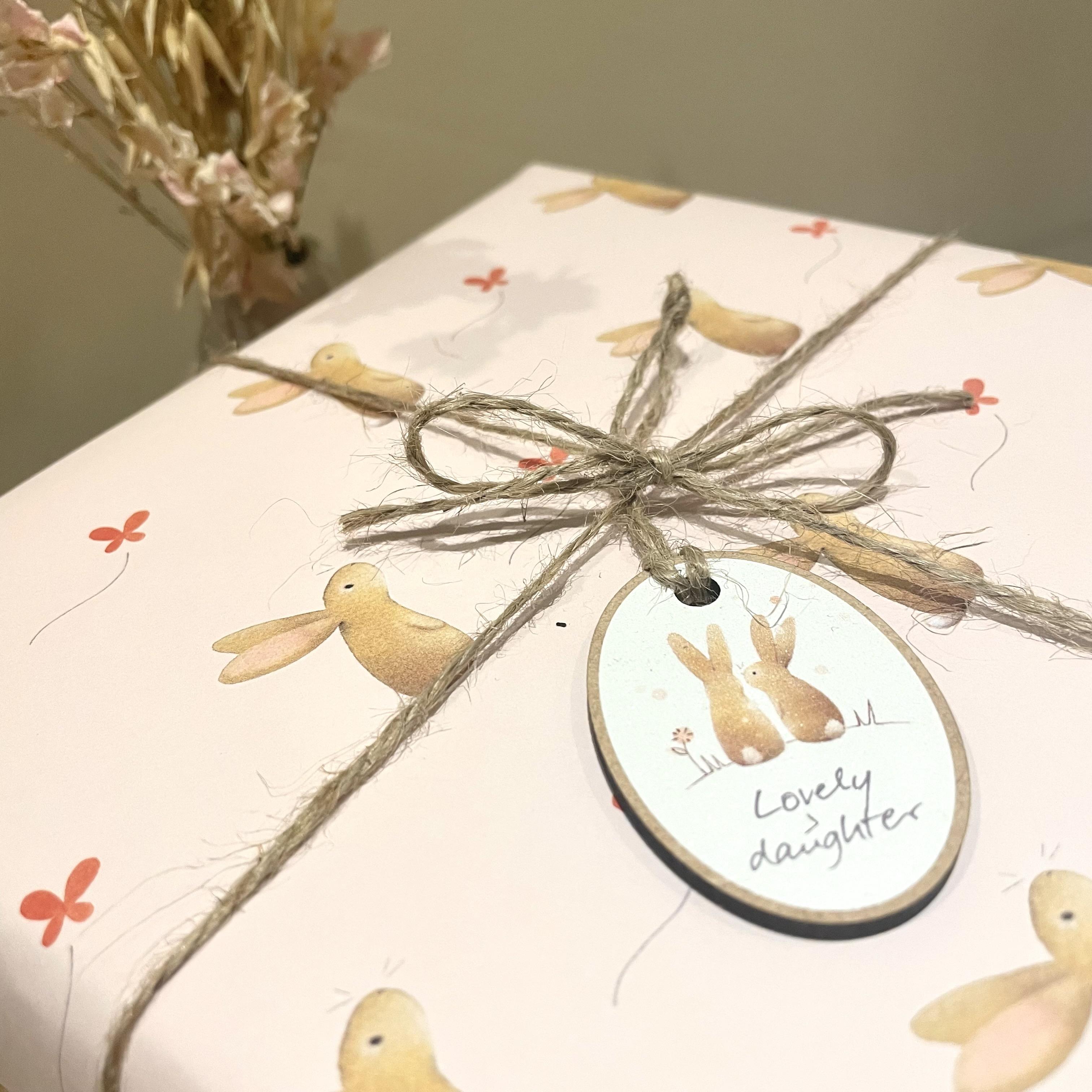 Image of little wooden tag on wrapped present