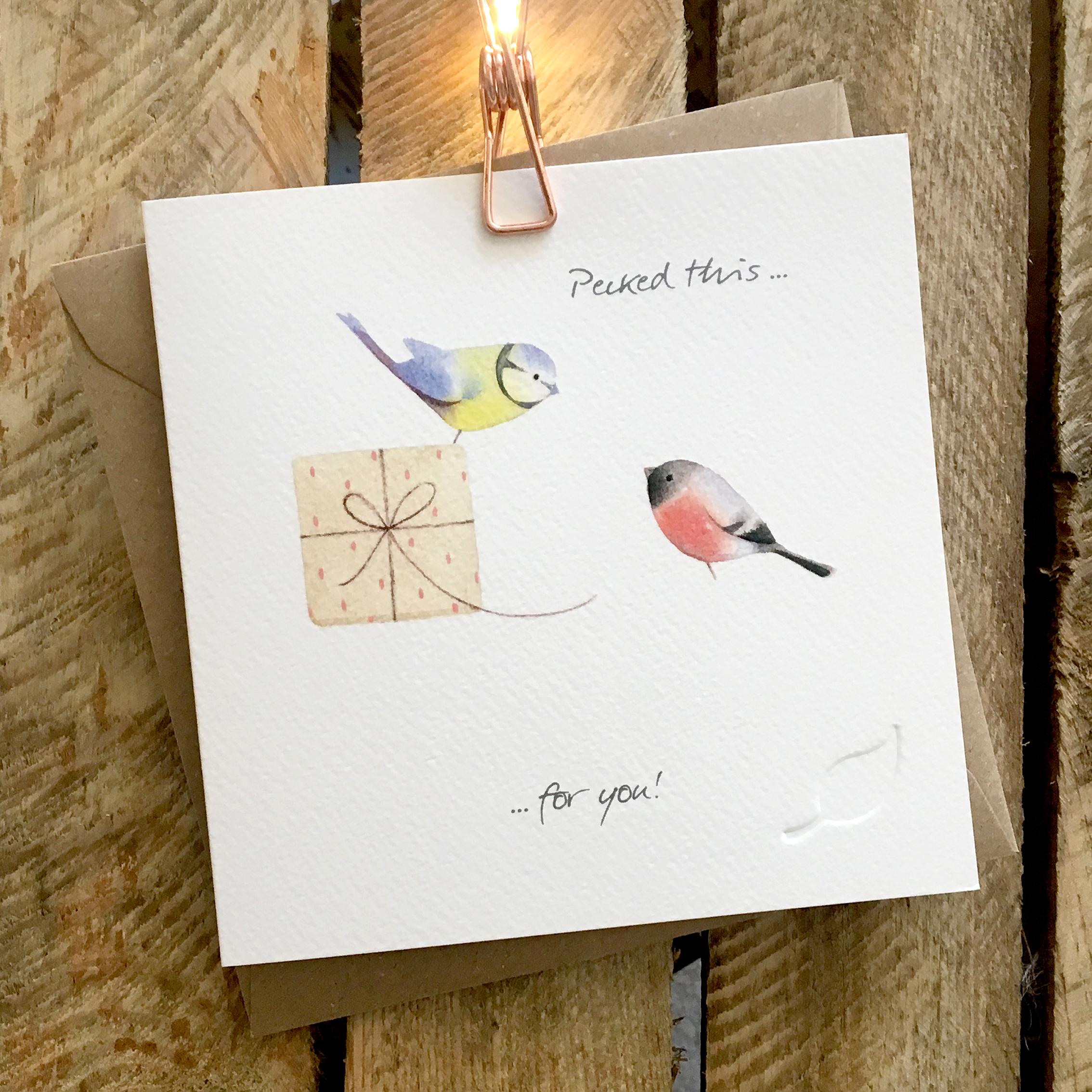 Card featuring two cute little birds - blue tit and a finch