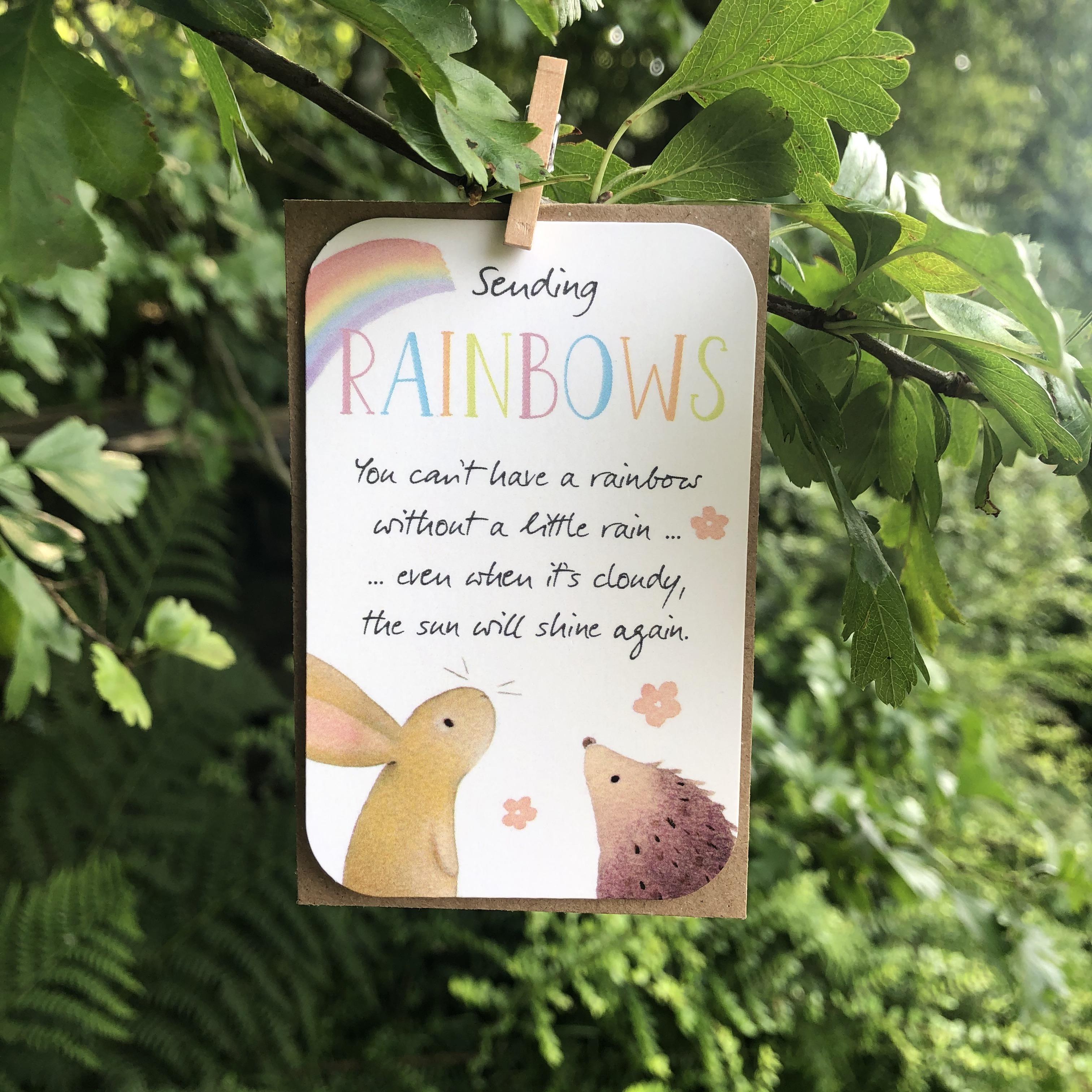 A small keepsake card with a 'Rainbows' caption, and lovely little verse
