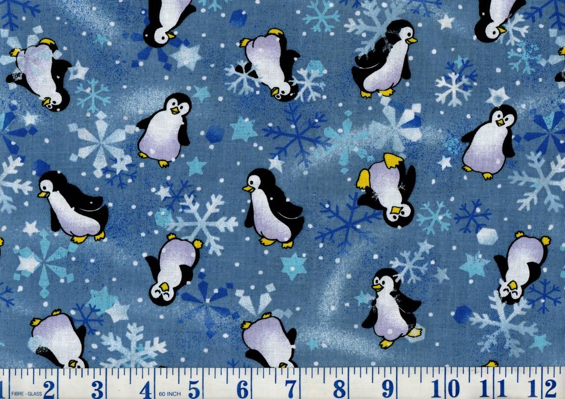 Penguins Snowflakes on Blue