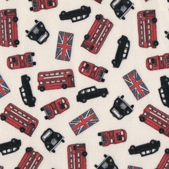 London Revival Double Decker Bus Cream Cotton Fabric FQ