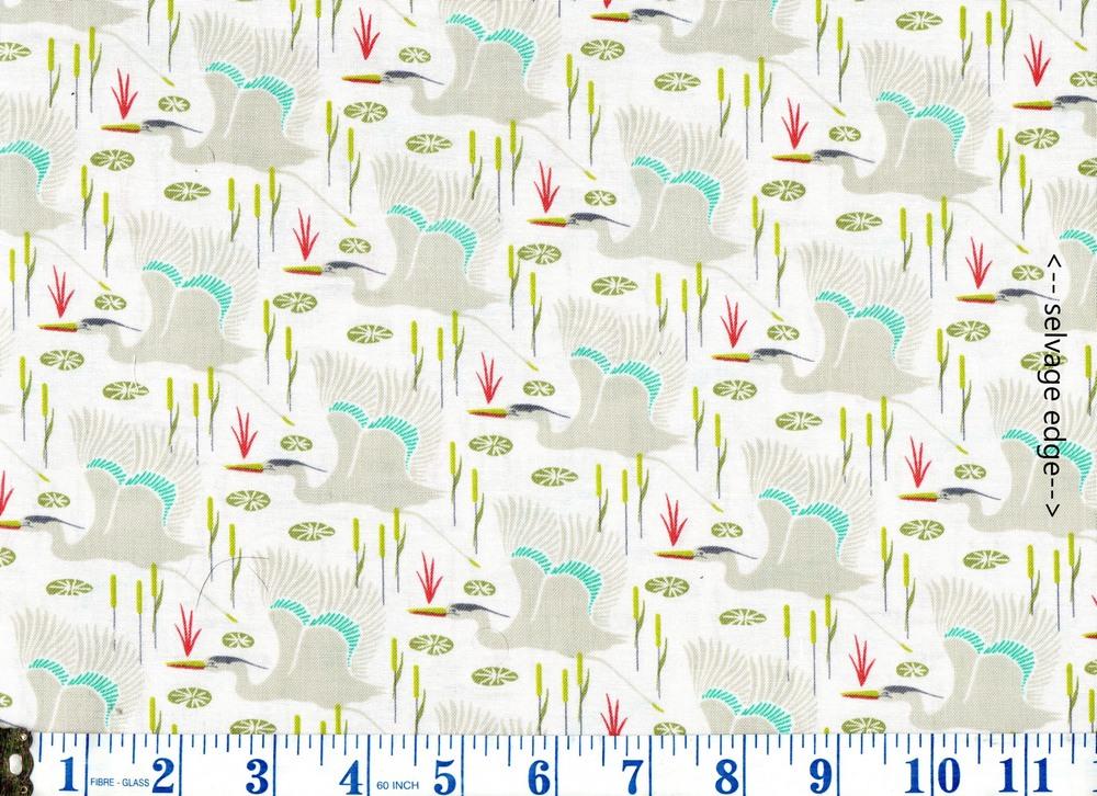 Wetlands Cranes on Soft White Cotton Fabric FQ