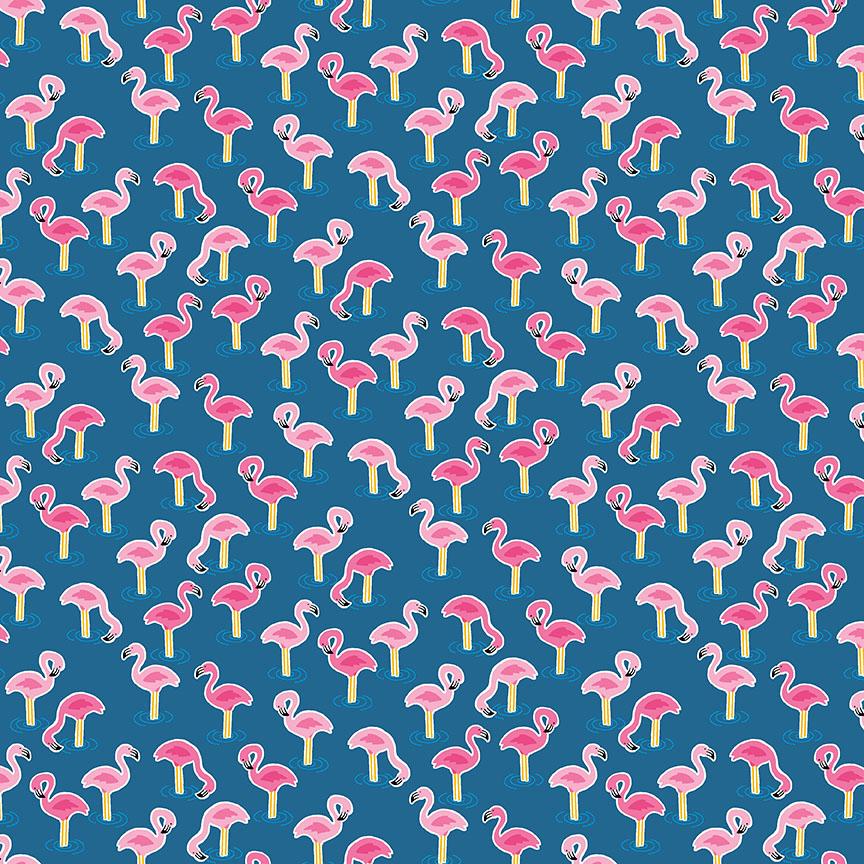 Pool Party Pink Flamingos Blue Cotton Fabric Fat Quarter