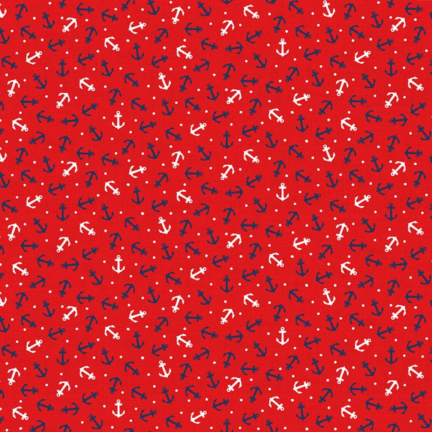 Nautical Anchors Red Cotton Fabric - Fat Quarter or Metre