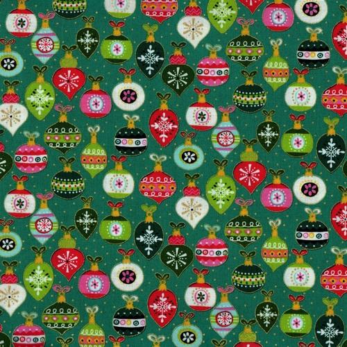 Baubles on Turquoise Green Cotton Fabric FQ