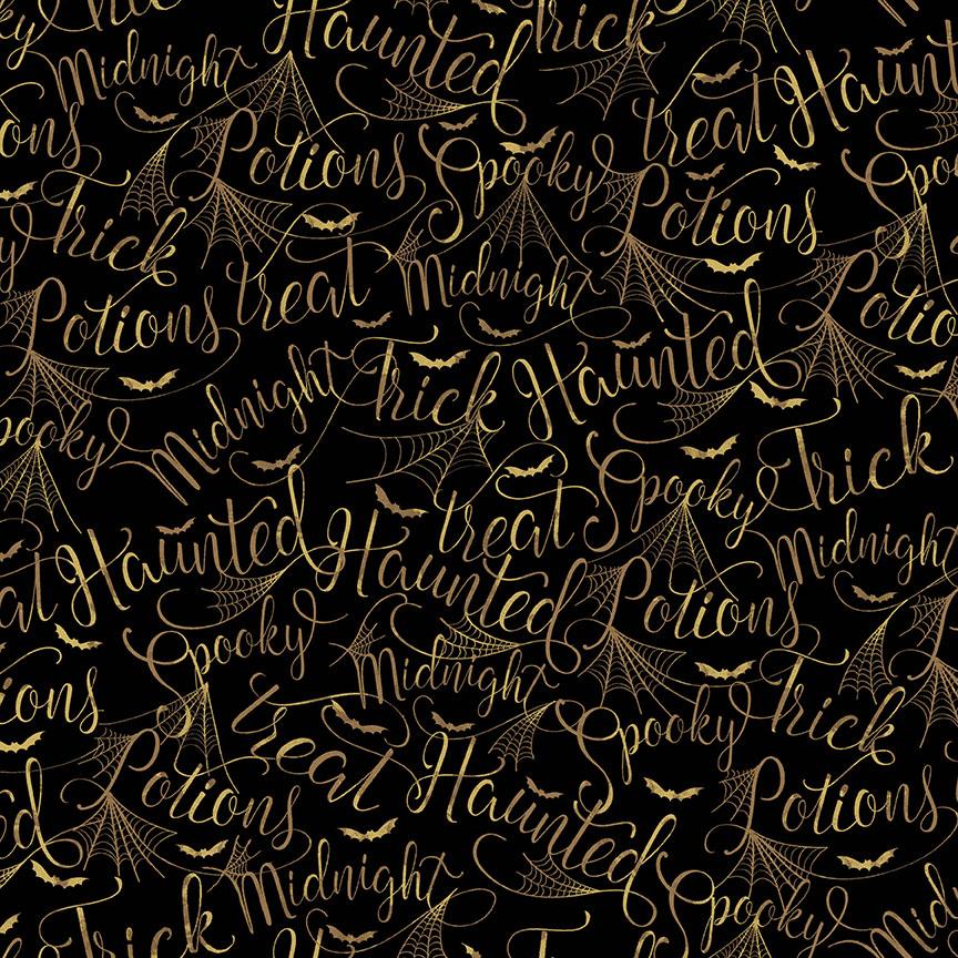 Mystery Manor Cryptic Script Bronze Cotton Quilt Fabric