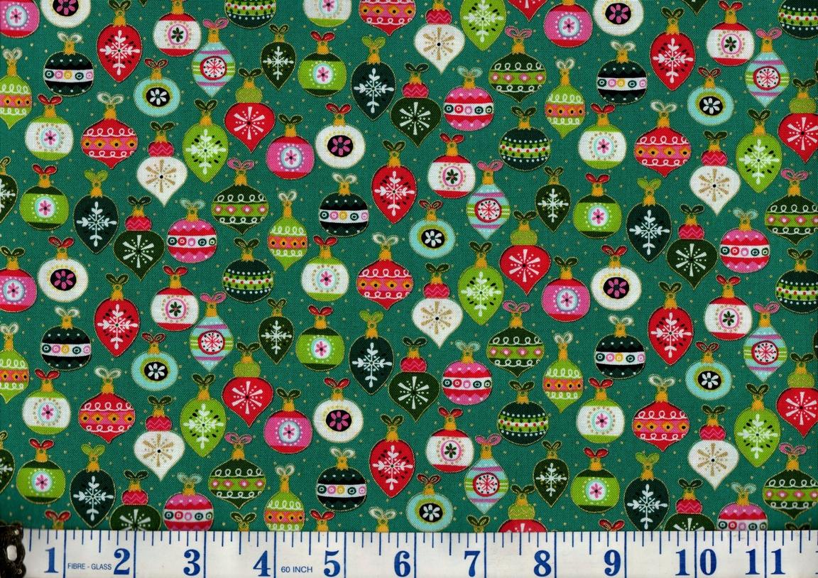 Baubles on Turquoise Green Cotton Fabric FQ