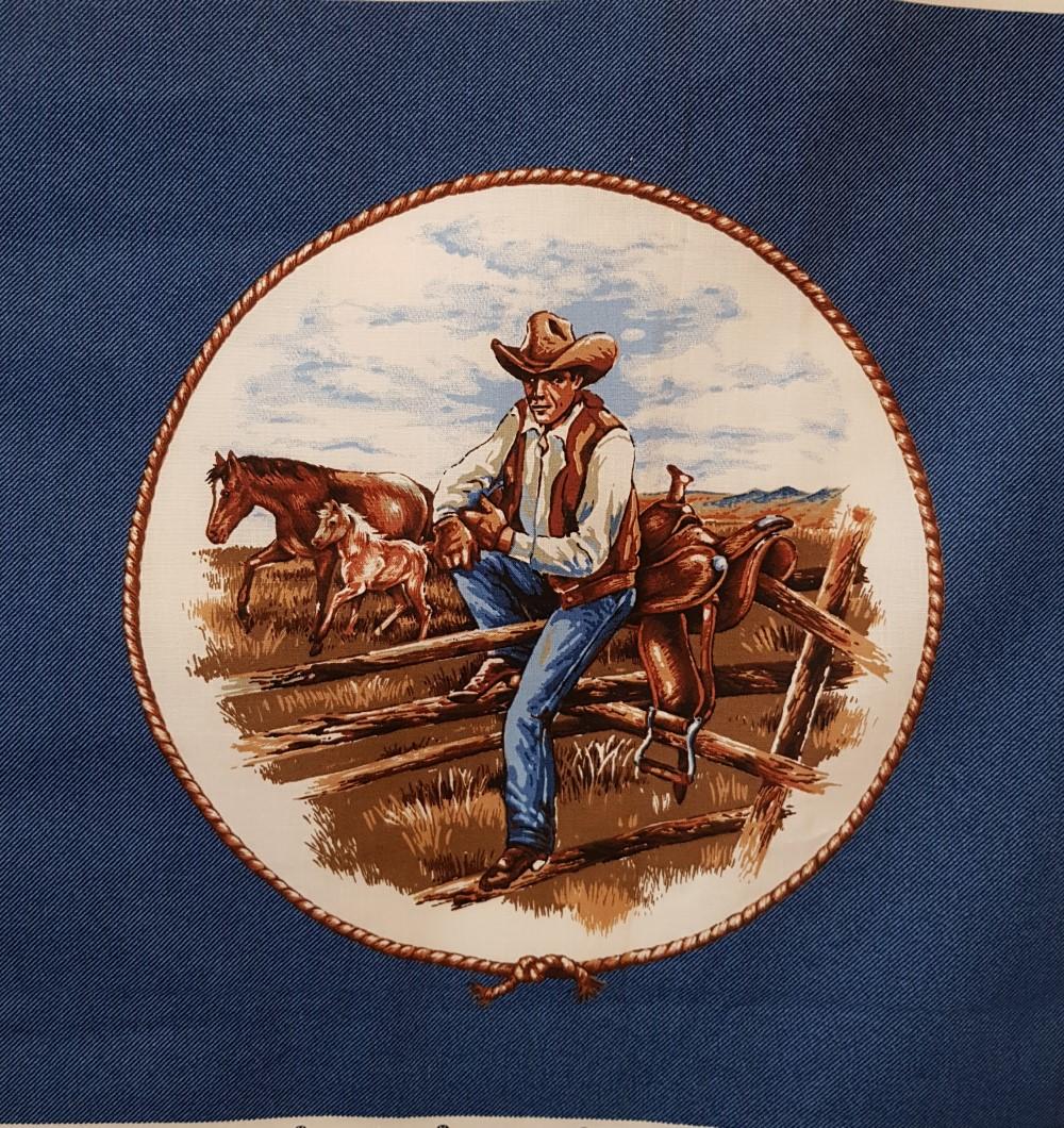 Cowboys Horses Fabric Pillow Panels Wallhanging
