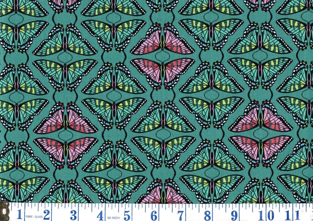 Swallowtail Butterflies Teal Cotton Fabric FQ
