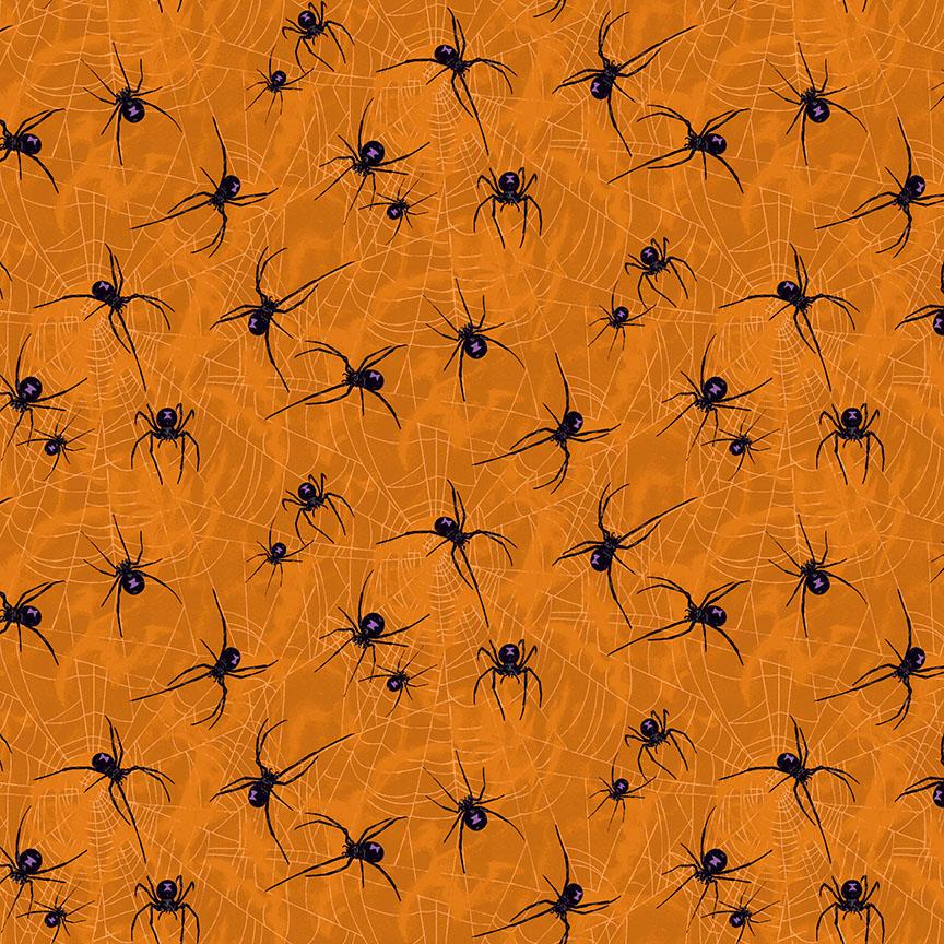 Mystery Manor Black Widows Orange Cotton Quilt Fabric