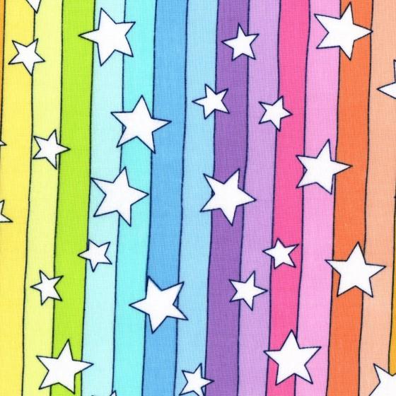 Light Rainbow Stripe Stars Cotton Fabric FQ