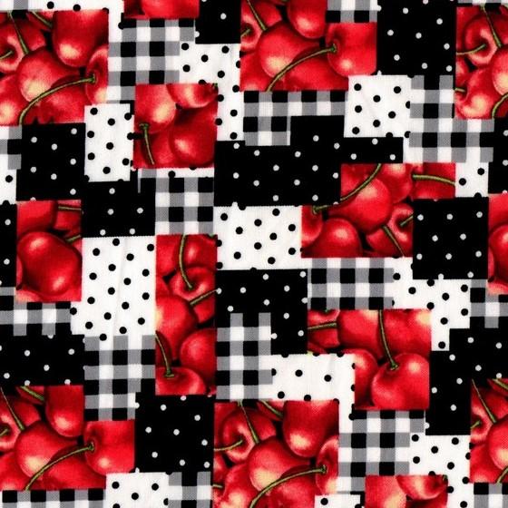 Cherries Black White Polka Dot Patchwork Cotton Fabric FQ