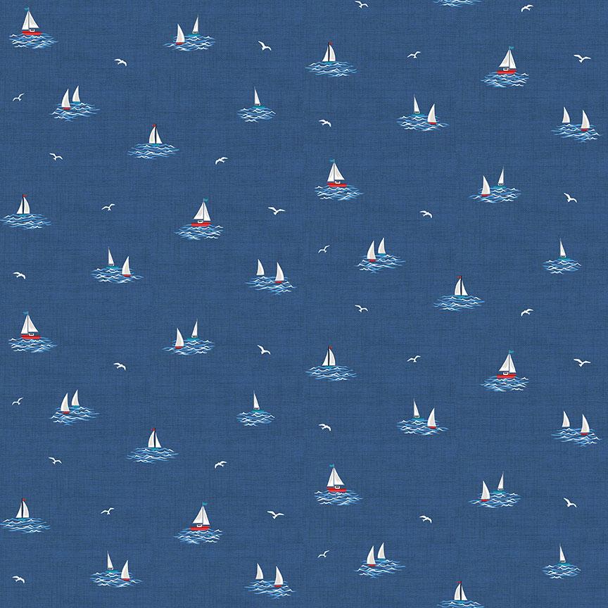Nautical Tiny Boats Dark Blue Cotton Fabric - Fat Quarter or Metre