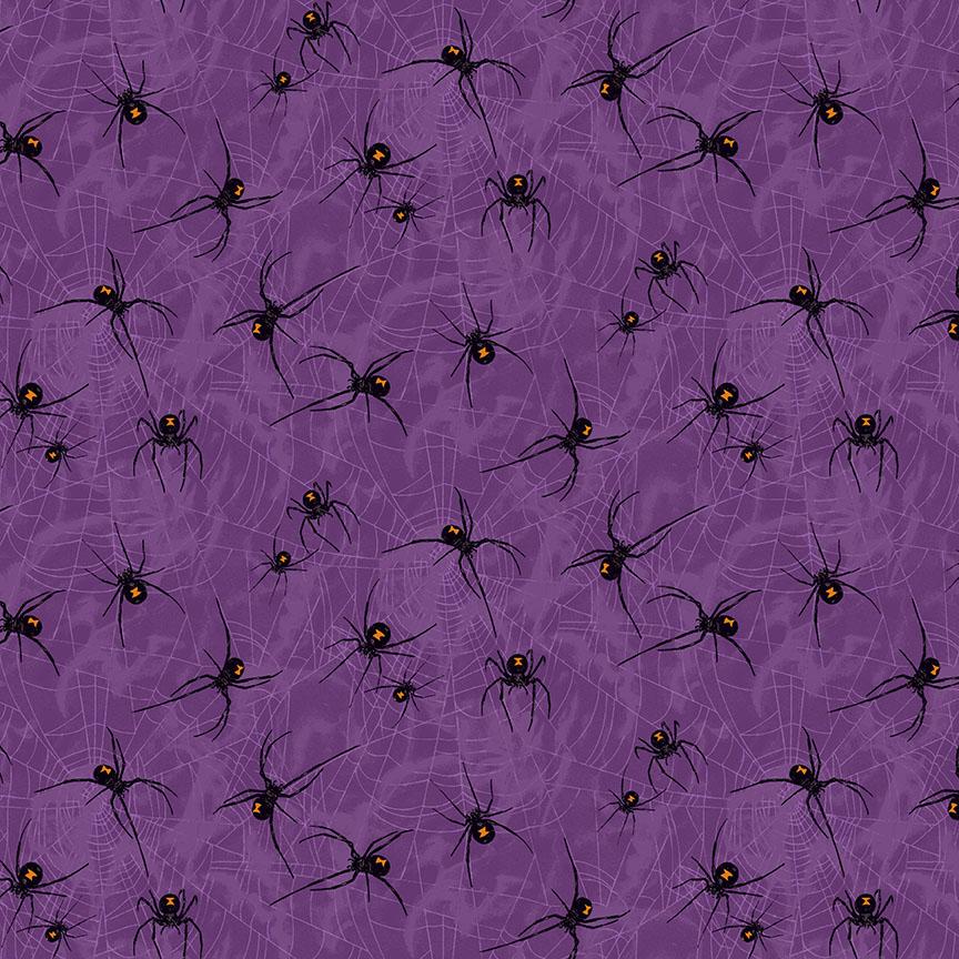 Mystery Manor Black Widows Purple Cotton Quilt Fabric