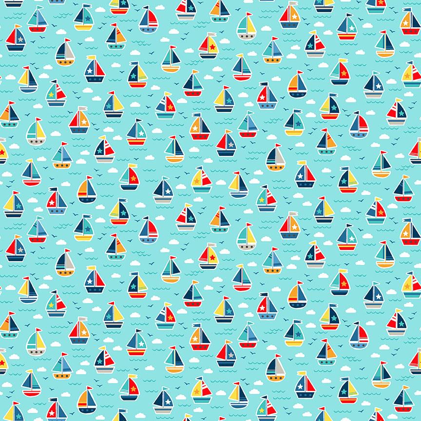 Pool Party Summer Boats Turquoise Cotton Fabric Fat Quarter