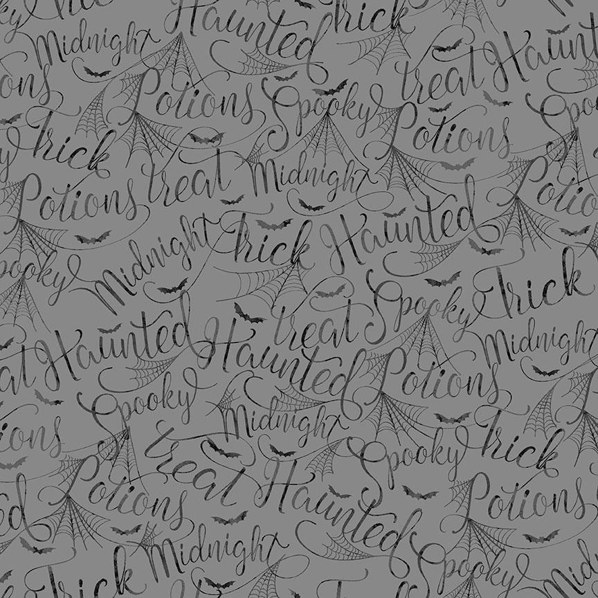 Mystery Manor Cryptic Script Grey Cotton Quilt Fabric
