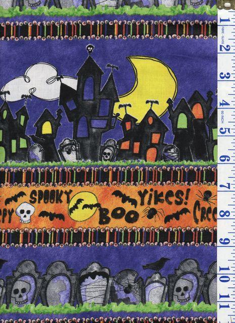 Batty Halloween Repeating Borders Fabric FQ
