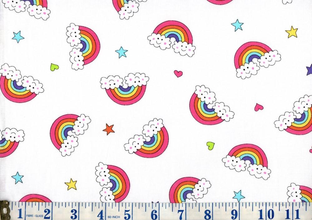 Flying Rainbows on White Cotton Fabric FQ
