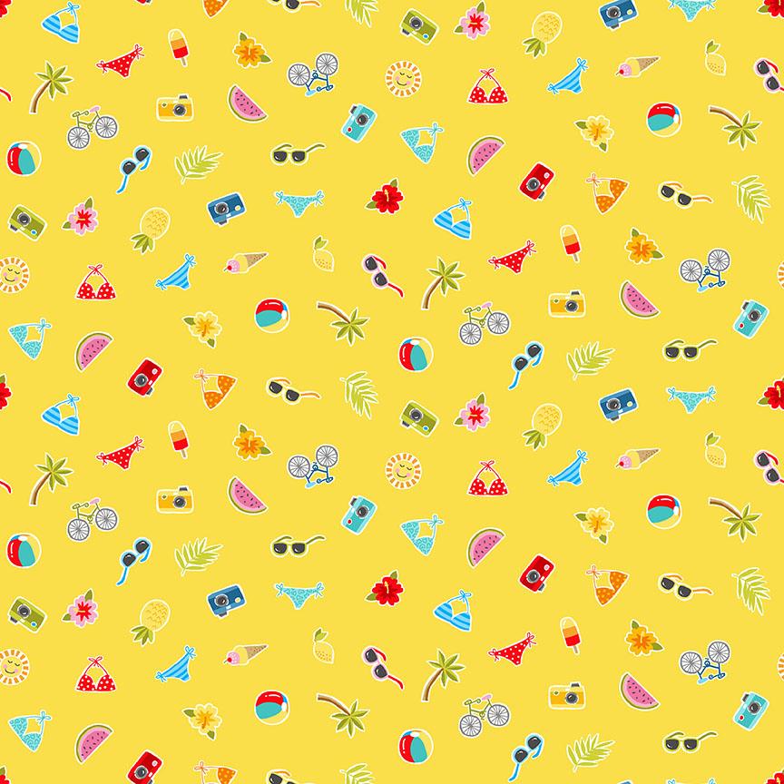Pool Party Summer Scatter Yellow Cotton Fabric Fat Quarter
