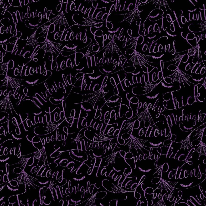 Mystery Manor Cryptic Script Purple Cotton Quilt Fabric