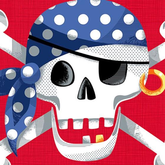 Pirate Skull Crossbones Cotton Fabric Craft Panel