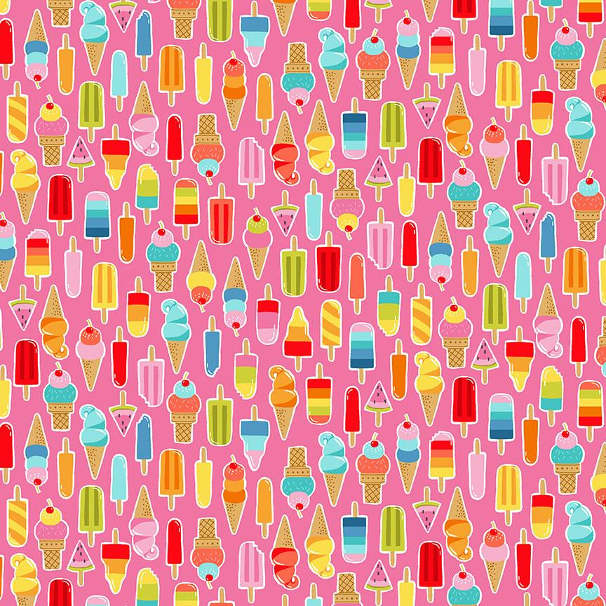 Pool Party Icecream Lollies Pink Cotton Fabric Fat Quarter