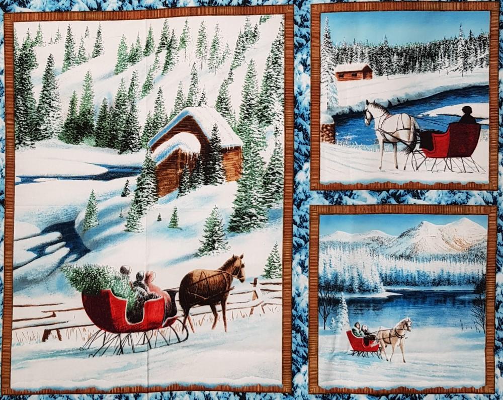 Winter Village Blocks Cotton Fabric Craft Panel