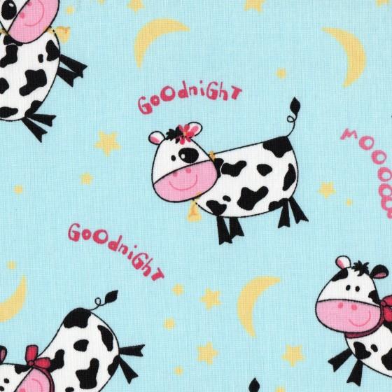 Goodnight Moon Whimsical Cows on Blue Cotton Fabric FQ