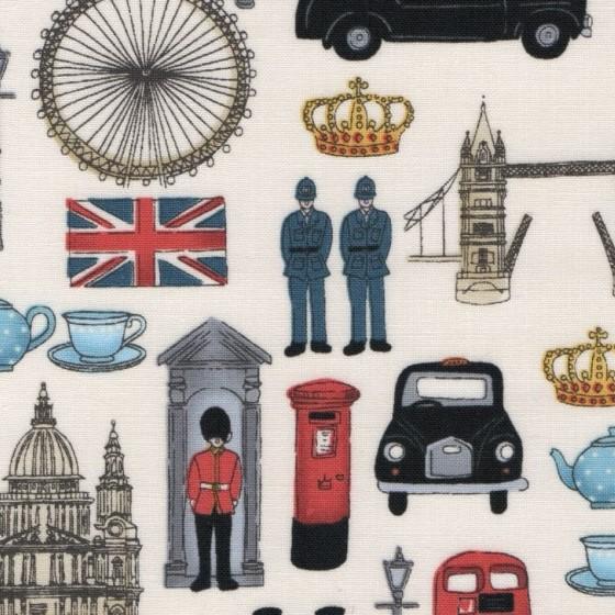 London Revival British Icons Cream Cotton Fabric FQ