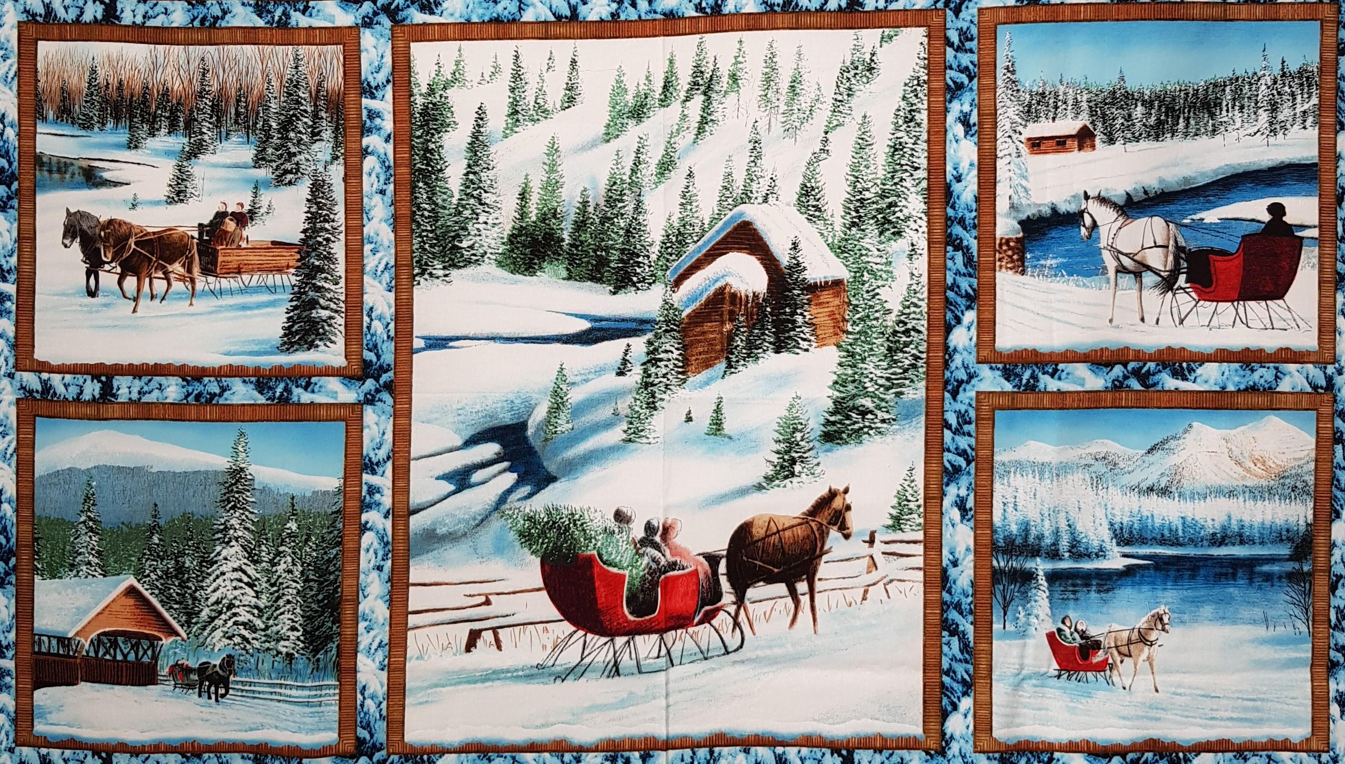 Winter Village Blocks Cotton Fabric Craft Panel