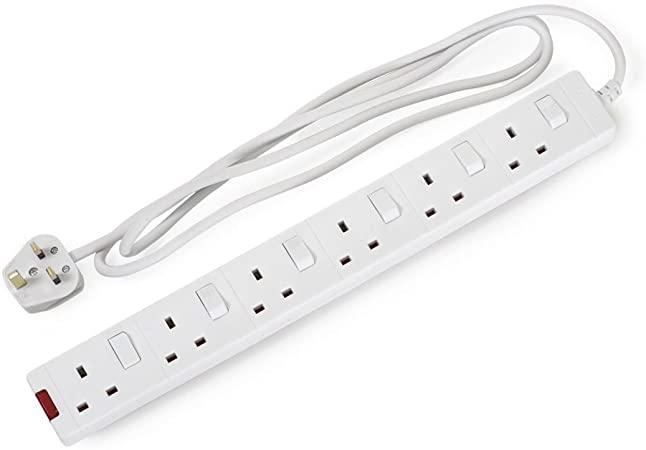 White 4-Way 2 Metre Extension Lead Individually Switched