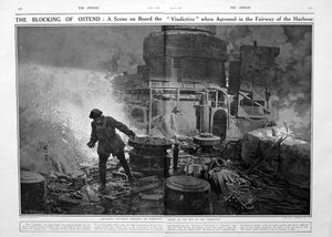 The Blocking Of Ostend (original page from The Sphere 1918) art by Fortunino Matania